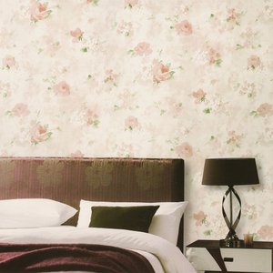Papel de Parede Floral Rosa Aquarelado Vinilico Lavável+ Cola para Aplicação