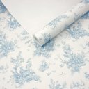 Ver imagem 3 de Papel de Parede Toile de Jouy Azul Vinilico Lavável+ Cola para Aplicação