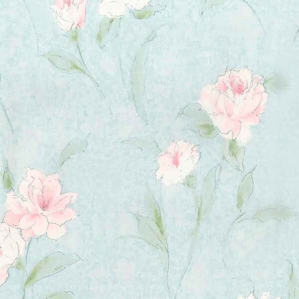 Papel de Parede Floral Azul, Rosa e Verde + Cola Para Aplicação - Coleção Fragrant Roses - 811025