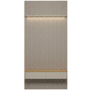 Ver imagem 7 de Painel Ripado para TV 60 pol com Bancada Orgânica e Prateleira LED 141cm Slats L05 Tauari Gris