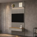 Ver imagem 4 de Painel Ripado para TV 60 pol com Bancada Orgânica e Prateleira LED 141cm Slats L05 Tauari Gris