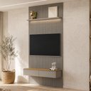 Ver imagem 1 de Painel Ripado para TV 60 pol com Bancada Orgânica e Prateleira LED 141cm Slats L05 Tauari Gris