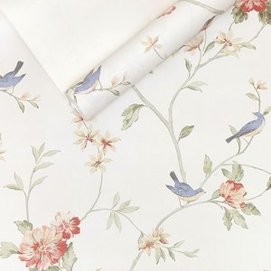 Papel de Parede Flores Rosa e Pássaros Vinilico Lavável+ Cola para Aplicação