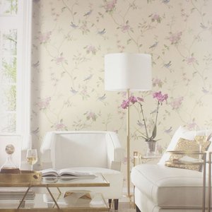 Papel de Parede Estampado Floral Bege Vinilico Lavável+ Cola para Aplicação