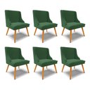 Ver imagem 1 de Kit 6 Cadeiras Decorativas Sala de Jantar Pés Palito de Madeira Firenze Veludo Verde/Natural G19 - G