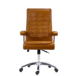 Cadeira de Escritório Ergonômica Giratória Couro Presidente Molas Califórnia Fratini Caramelo - 1