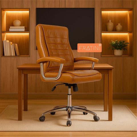 Cadeira Escritório Couro Presidente Molas Ensacadas Nr17 Califórnia Fratini Caramelo