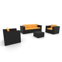Ver imagem 1 de Conjunto de Sofá Fibra Sintética Preta Quadrado - 1 Sofá 3L + 2 Poltronas + 1 Mesa Centro - Tecido L