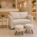 Ver imagem 1 de Kit Namoradeira Lisboa 2 Lugares com 2 Puffs Redondos Suede Bege para Conforto e Elegância Luxo