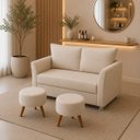 Ver imagem 2 de Kit Namoradeira Lisboa 2 Lugares com 2 Puffs Redondos Suede Bege para Conforto e Elegância Luxo