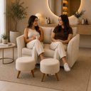 Ver imagem 7 de Kit Namoradeira Lisboa 2 Lugares com 2 Puffs Redondos Suede Bege para Conforto e Elegância Luxo