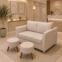 Ver imagem 4 de Kit Namoradeira Lisboa 2 Lugares com 2 Puffs Redondos Suede Bege para Conforto e Elegância Luxo