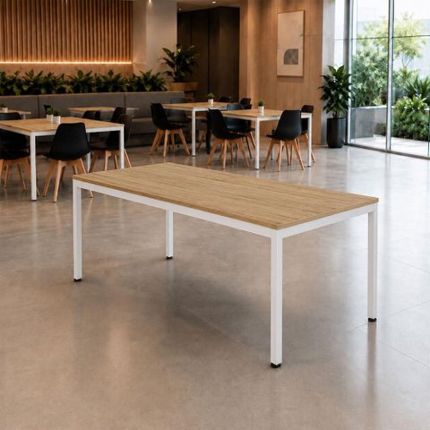Mesa Cozinha e Refeitório 180cm x 90cm Industrial Casa Lar Cor:Macadâmia com Branco