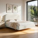 Ver imagem 1 de Cama Queen Flutuante com Cabeceira 160cm Aura W01 Linho Cru - Lyam Decor