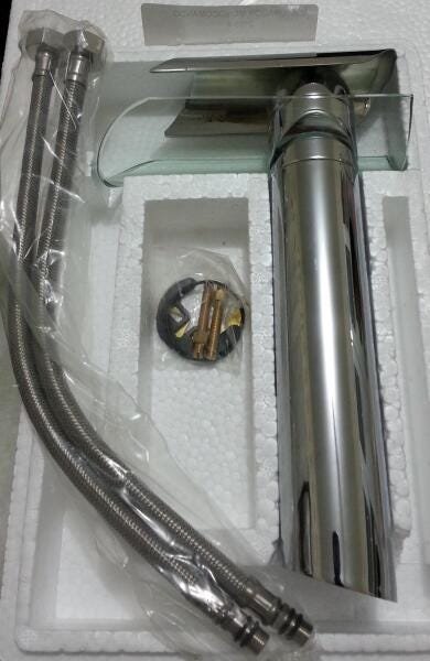Misturador Monocomando Metal Cromado Cascata De Vidro Alta - 4