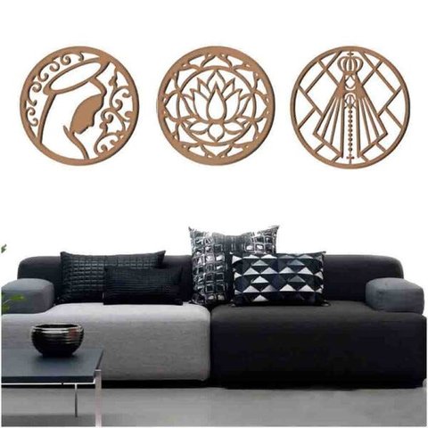 Kit 3 Mandalas Decorativas 40x40cm Vazado - Mdf:Mdf