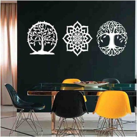 Kit 3 Mandalas Decorativas 40x40cm Vazado - Mdf:Branco