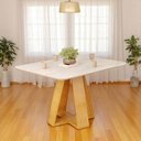 Ver imagem 1 de Mesa de Jantar Tampo Retangular Chanfrado Curvo Mad/vid 120 X 90cm Kiara Cedro Quartzo- Mabe Magazin