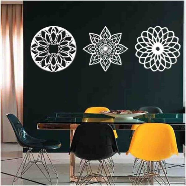 Kit 3 Mandalas Decorativas 60x60cm Vazado - Mdf:Branco