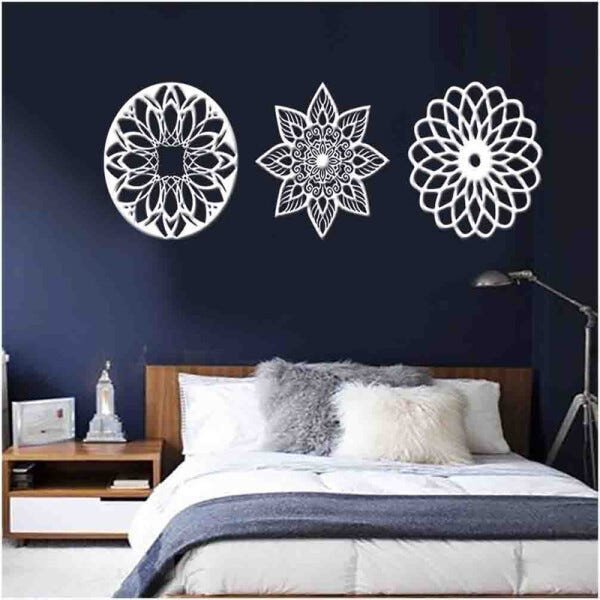 Kit 3 Mandalas Decorativas 60x60cm Vazado - Mdf:Branco - 2