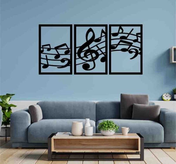 Quadro Decorativo Notas Musicais 3mm Vazado - Mdf:Preto - 3