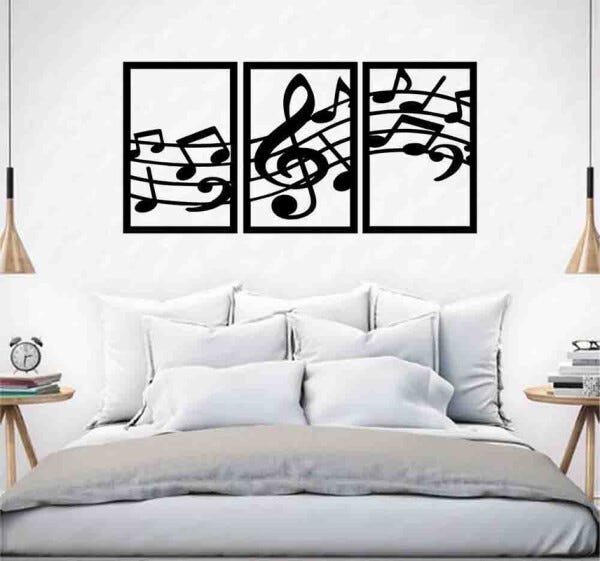 Quadro Decorativo Notas Musicais 3mm Vazado - Mdf:Preto - 4