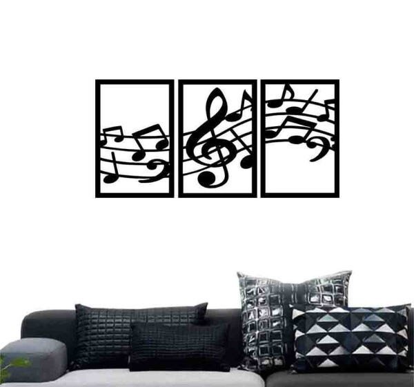 Quadro Decorativo Notas Musicais 3mm Vazado - Mdf:Preto