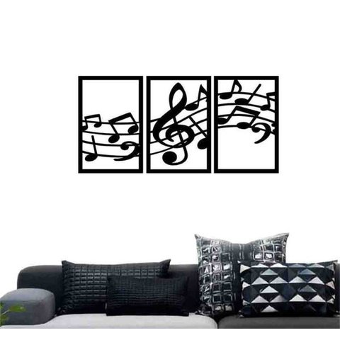 Quadro Decorativo Notas Musicais 3mm Vazado - Mdf:Preto