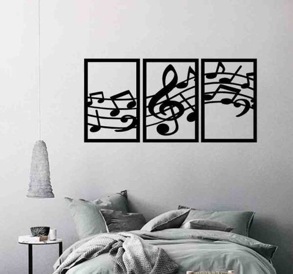 Quadro Decorativo Notas Musicais 3mm Vazado - Mdf:Preto - 2