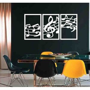 Quadro Decorativo Notas Musicais 3mm Vazado - Mdf:Branco