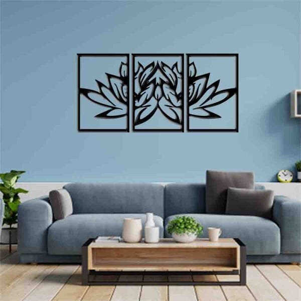 Quadro Decorativo Flor de Lótus 3mm Vazado - Mdf:Preto