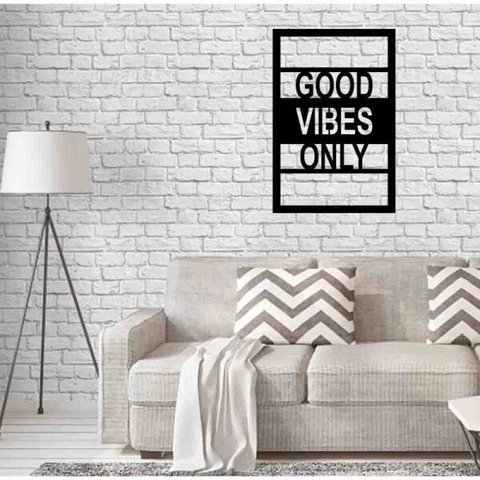 Quadro Decorativo Good Vibes Only 3mm Vazado - Mdf:Preto