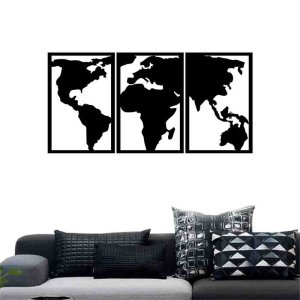 Quadro Decorativo Mapa Mundi Político 6mm Com moldura - Mdf:Preto