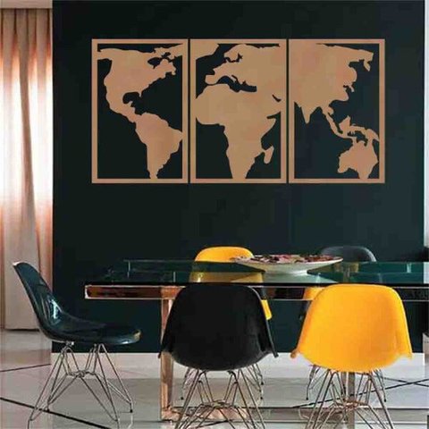 Quadro Decorativo Mapa Mundi Político 3mm Com moldura - Mdf:Mdf