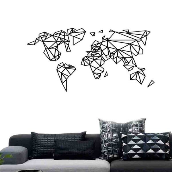 Quadro Decorativo Mapa Mundi Geométrico 3mm Vazado - Mdf:Preto