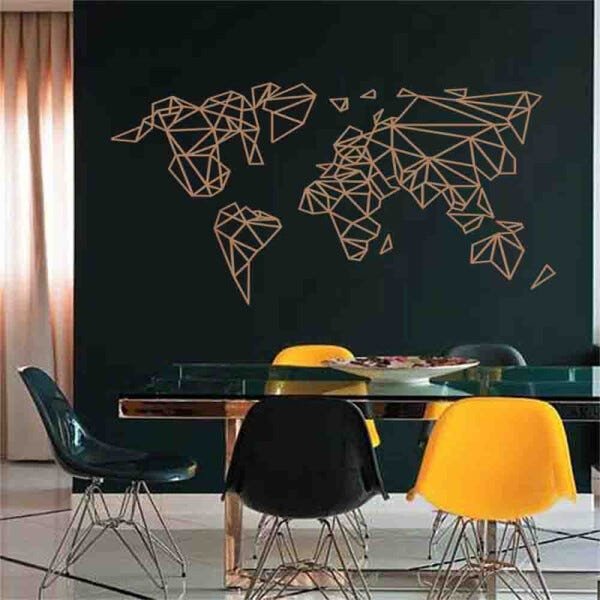 Quadro Decorativo Mapa Mundi Geométrico 3mm Vazado - Mdf:Mdf - 2