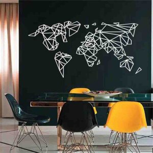 Quadro Decorativo Mapa Mundi Geométrico 3mm Vazado - Mdf:Branco