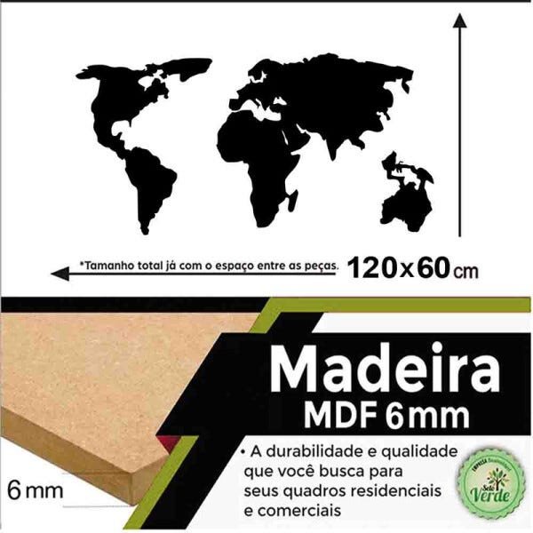 Quadro Decorativo Mapa Mundi Político 6mm - Mdf:Preto - 3