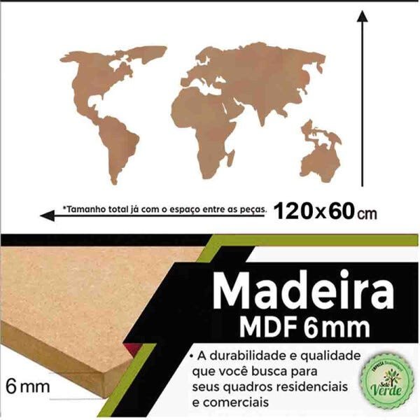 Quadro Decorativo Mapa Mundi Político 6mm - Mdf:Mdf - 4