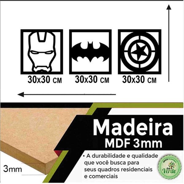 Quadro Decorativo Herois 3mm Vazado - Mdf:Preto - 3