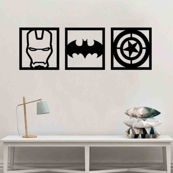 Quadro Decorativo Herois 3mm Vazado - Mdf:Preto - 2