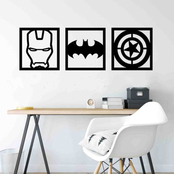 Quadro Decorativo Herois 3mm Vazado - Mdf:Preto