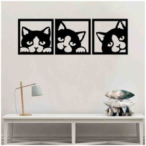 Quadro Decorativo Gato 3mm Vazado - Mdf:Preto