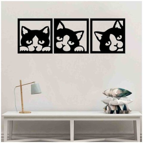 Quadro Decorativo Gato 3mm Vazado - Mdf:Preto