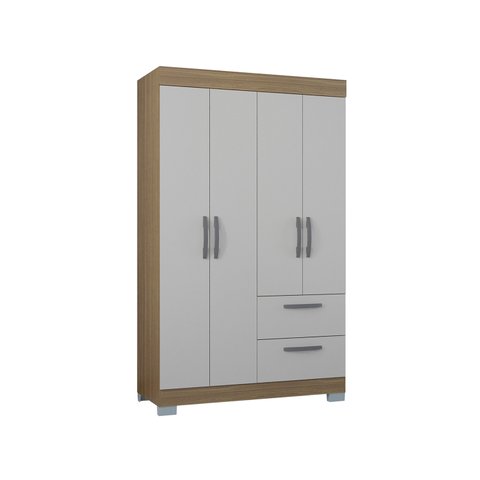 Guarda Roupa Toquio 4 Portas 2 Gv - Castanho/white- Poquema