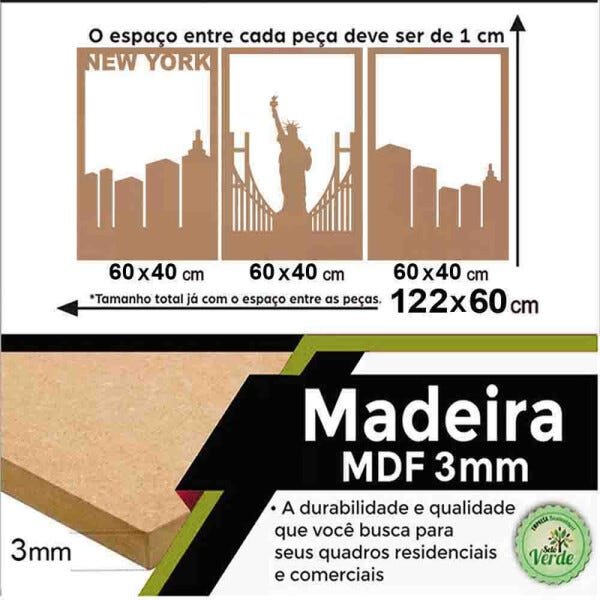 Quadro Decorativo New York 3mm Vazado - Mdf:Mdf - 3