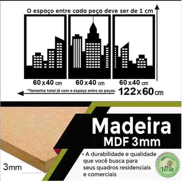 Quadro Decorativo Cidade 3mm Vazado - Mdf:Preto - 3