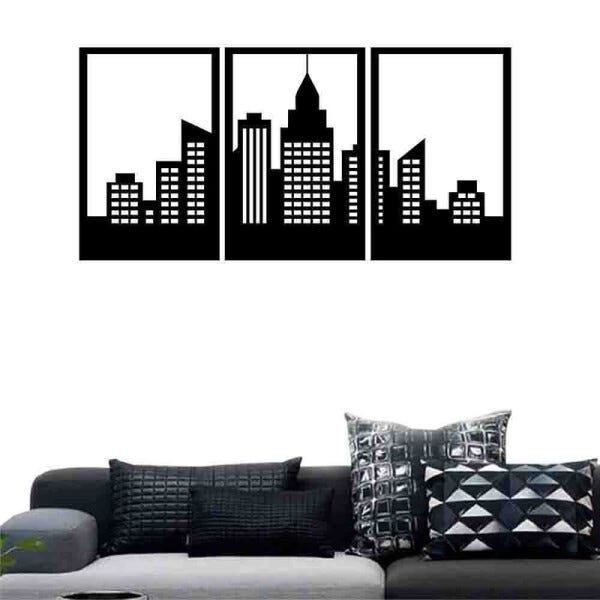 Quadro Decorativo Cidade 3mm Vazado - Mdf:Preto