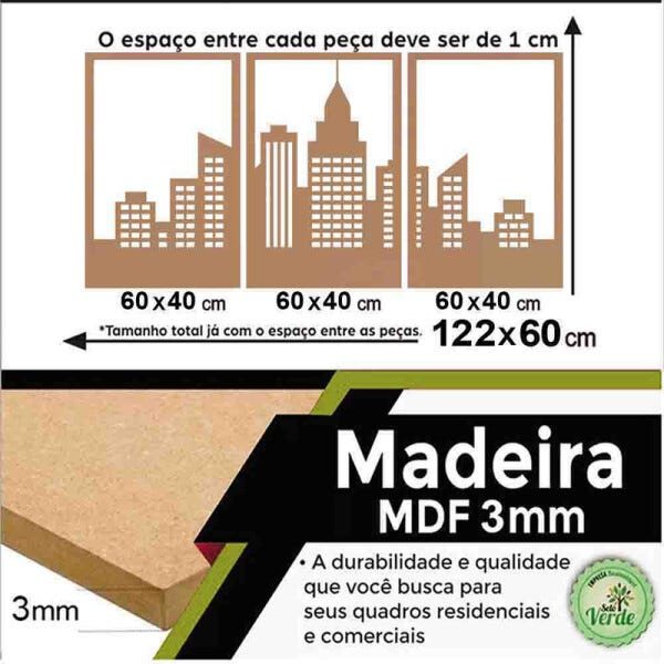 Quadro Decorativo Cidade 3mm Vazado - Mdf:Mdf - 3