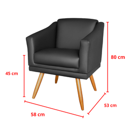 Poltrona Decorativa Pés Palito Escritório Recepção Sala San Diego Corino Preto - 2